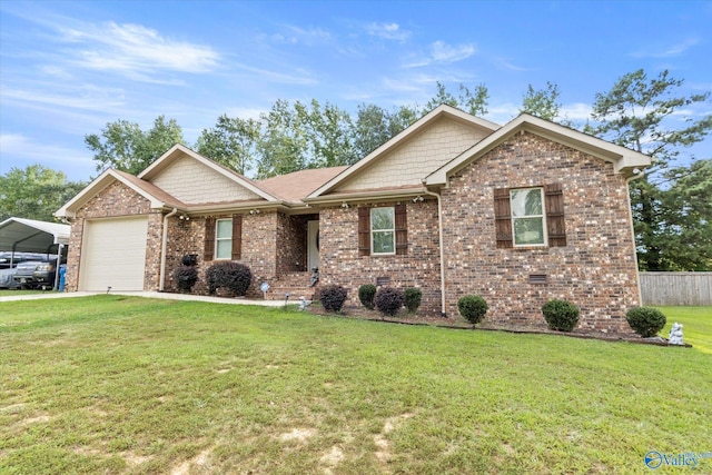 view of front facade featuring a garage and a front lawn