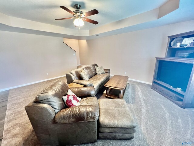 415 County Road 355, Leesburg, AL 35983 - carpeted living room featuring a ceiling fan and a raised ceiling