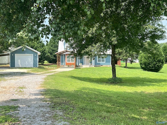 415 County Road 355, Leesburg, AL 35983 - view of property hidden behind natural elements with gravel driveway, an outdoor structure, a front yard, and a garage