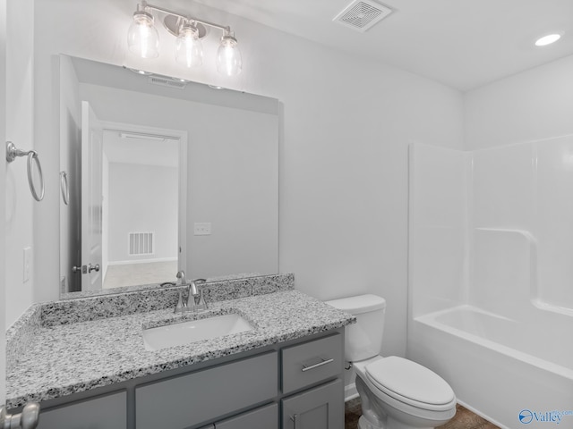 full bathroom featuring vanity, toilet, and shower / bath combination