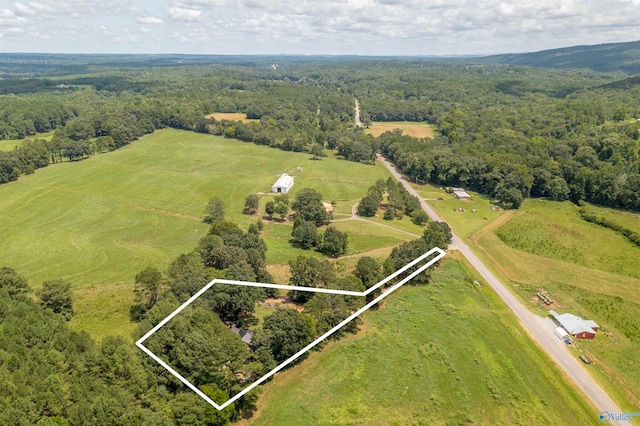 birds eye view of property with a rural view