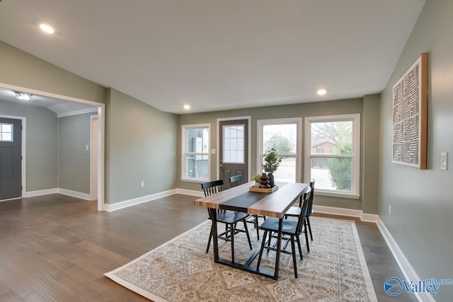 dining room with dark hardwood / wood-style flooring