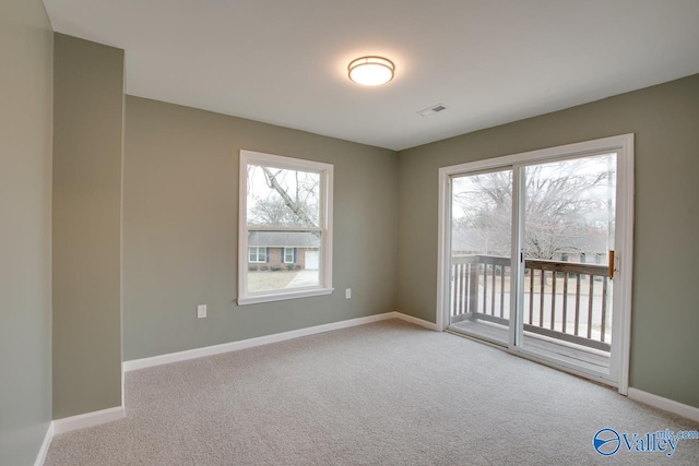 spare room featuring light colored carpet