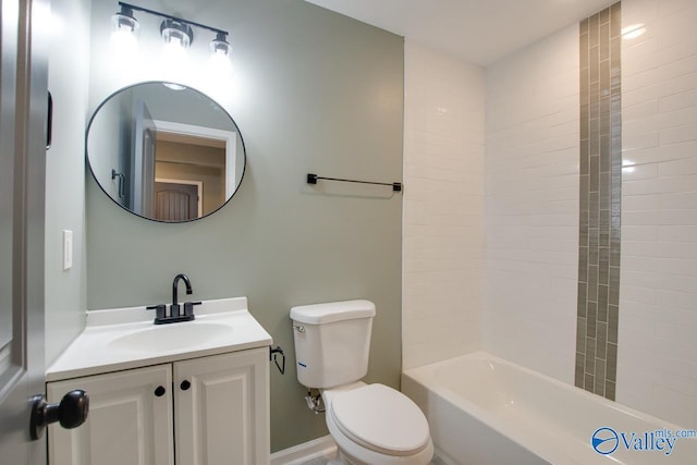 full bathroom featuring vanity, toilet, and tiled shower / bath combo