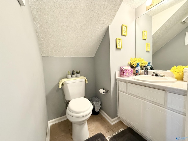 101 Maple Valley Dr, Madison, AL 35758 - half bath featuring a textured ceiling, vanity, tile patterned flooring, and vaulted ceiling