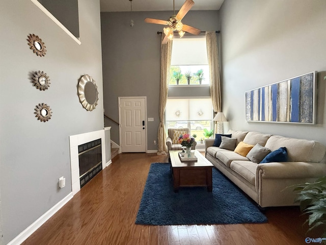 101 Maple Valley Dr, Madison, AL 35758 - living area featuring a high ceiling, wood finished floors, and ceiling fan