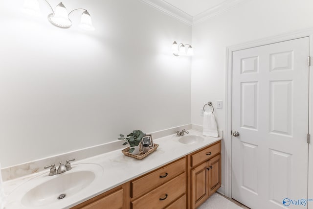 bathroom featuring vanity and ornamental molding