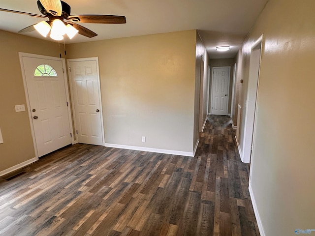 1701 Golf Club Ln NW, Huntsville, AL 35816 - foyer entrance featuring dark wood-type flooring, a ceiling fan, and baseboards