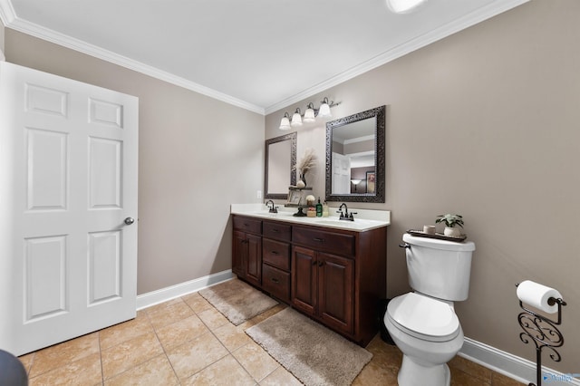 27906 Mooresville Rd, Elkmont, AL 35620 - bathroom featuring ornamental molding, double vanity, baseboards, toilet, and tile patterned flooring