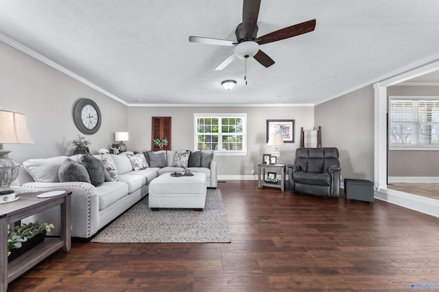 27906 Mooresville Rd, Elkmont, AL 35620 - living area with ceiling fan, baseboards, ornamental molding, and wood finished floors