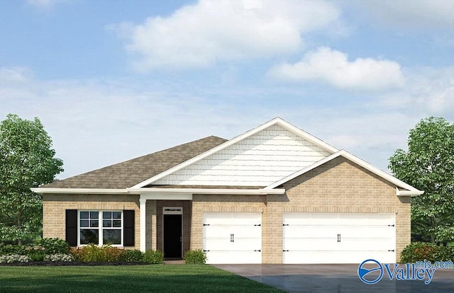 view of front facade featuring a front lawn and a garage