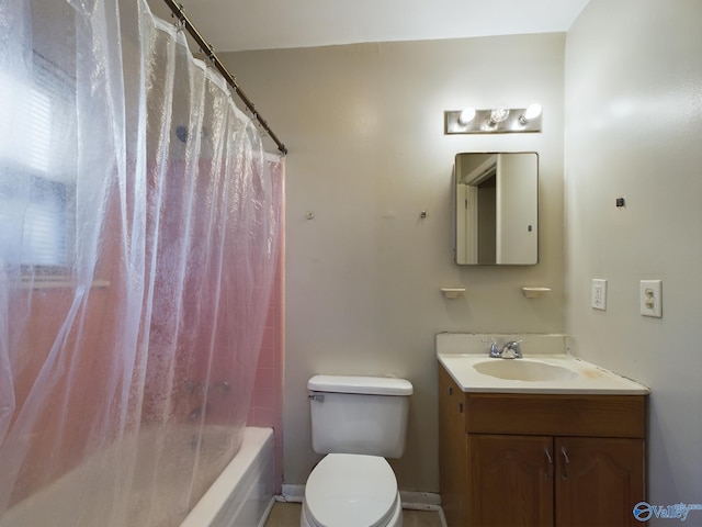 full bathroom with vanity, toilet, and shower / tub combo