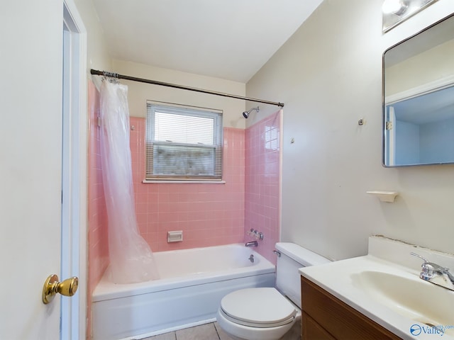 4227 Keith Dr NW, Huntsville, AL 35810 - full bathroom featuring toilet, vanity, shower / tub combo, and tile patterned flooring