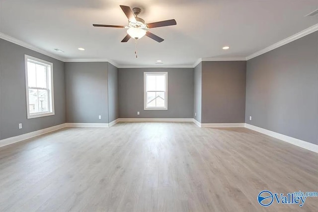 17401 Stonegate Dr, Athens, AL 35613 - unfurnished room featuring crown molding, a ceiling fan, light wood-type flooring, baseboards, and recessed lighting