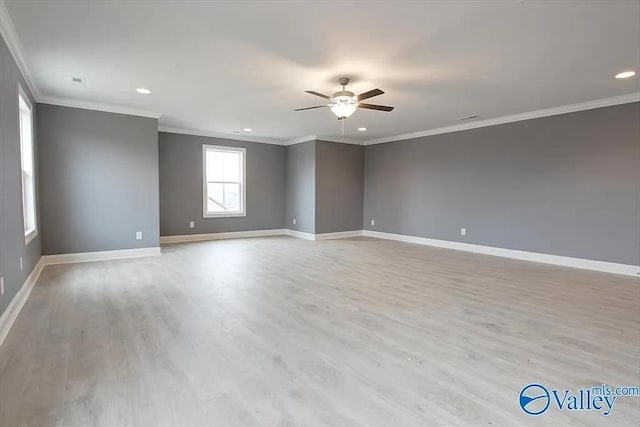 17401 Stonegate Dr, Athens, AL 35613 - spare room with crown molding, a ceiling fan, baseboards, recessed lighting, and light wood-style floors