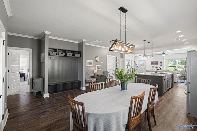 1530 Trek St NE, Huntsville, AL 35811 - dining space with ornamental molding, dark wood-style floors, and recessed lighting
