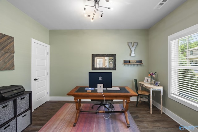 1530 Trek St NE, Huntsville, AL 35811 - home office featuring dark wood-style floors and baseboards