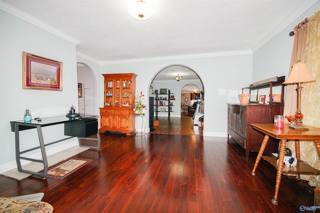 interior space featuring crown molding and dark hardwood / wood-style floors