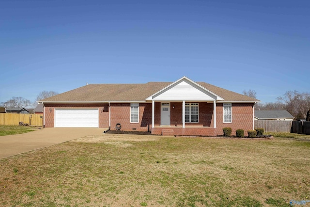 single story home with a front lawn and a garage