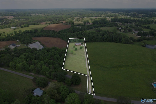 aerial view of property's location featuring property parcel outlined