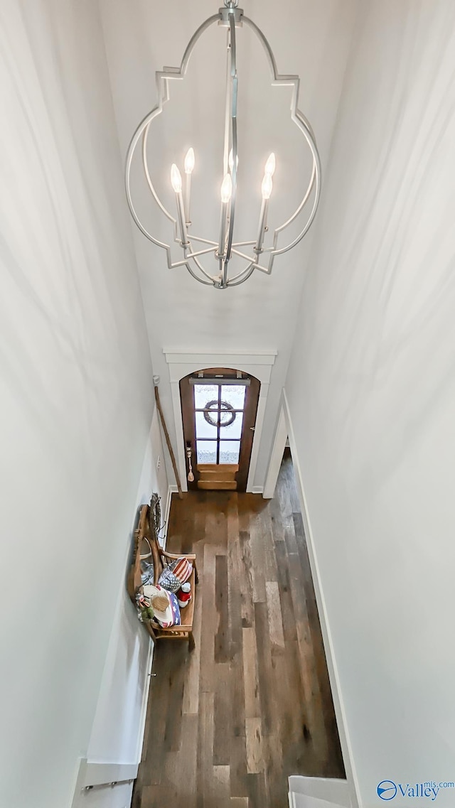 17583 Maree Dr, Athens, AL 35613 - entryway with wood finished floors, a high ceiling, and a notable chandelier