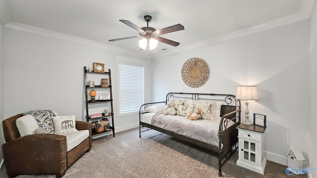 17583 Maree Dr, Athens, AL 35613 - bedroom with crown molding, baseboards, a ceiling fan, and carpet floors
