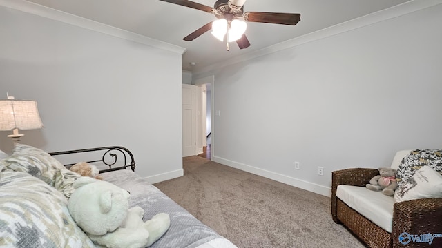 17583 Maree Dr, Athens, AL 35613 - sitting room with ceiling fan, ornamental molding, carpet, and baseboards