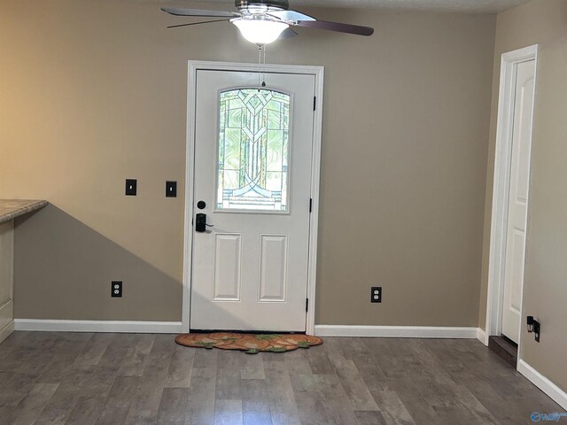 1020 County Road 92, Cedar Bluff, AL 35959 - entrance foyer with ceiling fan, wood finished floors, and baseboards