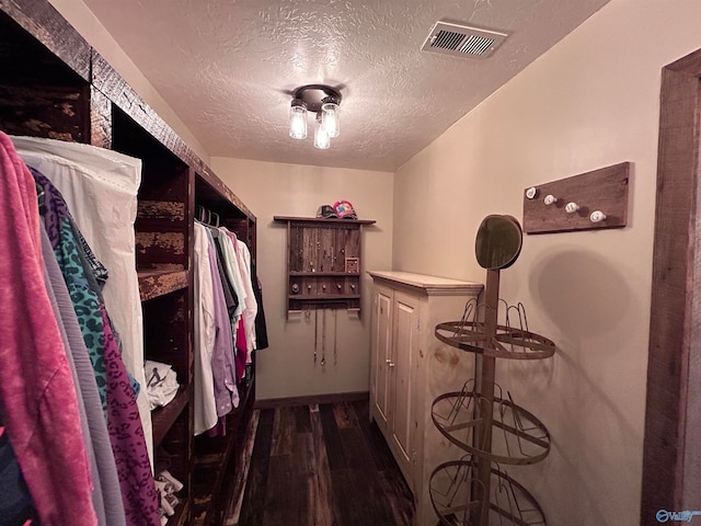 spacious closet featuring dark wood-type flooring