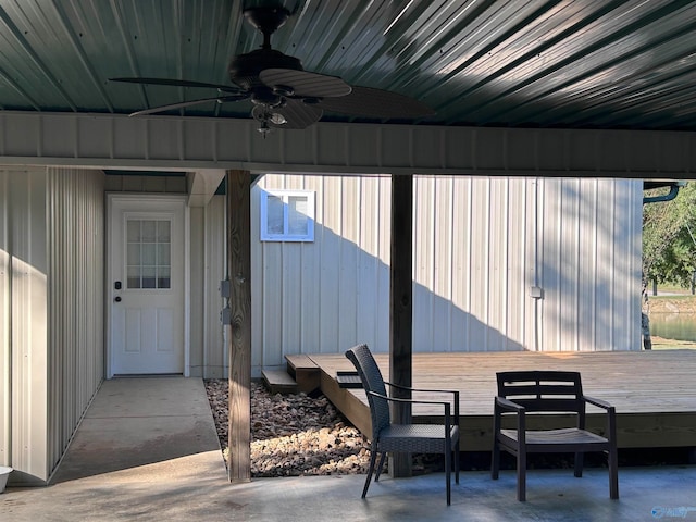 view of patio / terrace featuring ceiling fan and a wooden deck