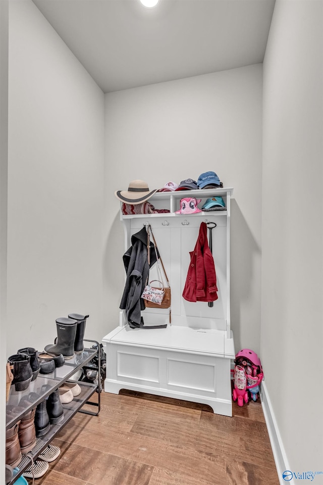 mudroom with hardwood / wood-style floors