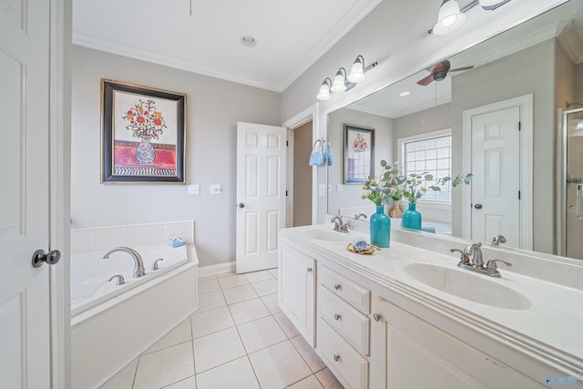 26409 Pepper Rd, Athens, AL 35613 - bathroom featuring tile patterned floors, ceiling fan, ornamental molding, and a sink