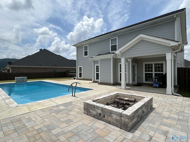 4359 Willow Bend Ln SE, Owens Cross Roads, AL 35763 - view of swimming pool with a patio area, a fenced backyard, and a fire pit