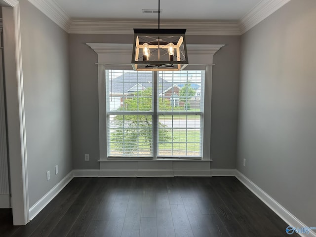 4359 Willow Bend Ln SE, Owens Cross Roads, AL 35763 - spare room with a chandelier, plenty of natural light, dark wood-style flooring, and ornamental molding