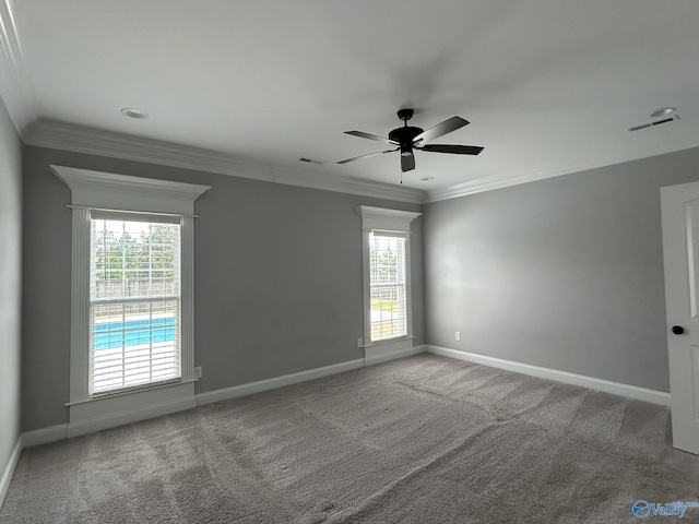 4359 Willow Bend Ln SE, Owens Cross Roads, AL 35763 - unfurnished room featuring healthy amount of natural light, a ceiling fan, carpet floors, and ornamental molding