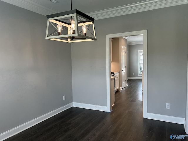 4359 Willow Bend Ln SE, Owens Cross Roads, AL 35763 - unfurnished dining area featuring ornamental molding, dark wood-style flooring, and a chandelier