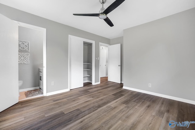 2017 Shady Lane Dr, Huntsville, AL 35810 - unfurnished bedroom featuring ensuite bathroom, dark hardwood / wood-style floors, and ceiling fan