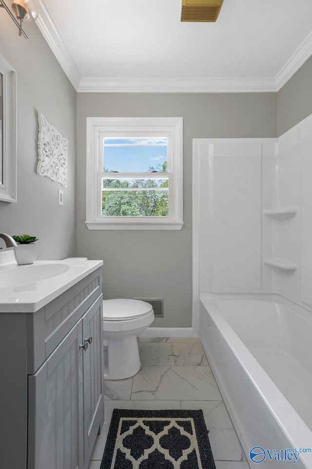 2017 Shady Lane Dr, Huntsville, AL 35810 - full bathroom featuring ornamental molding, bathtub / shower combination, vanity, and toilet