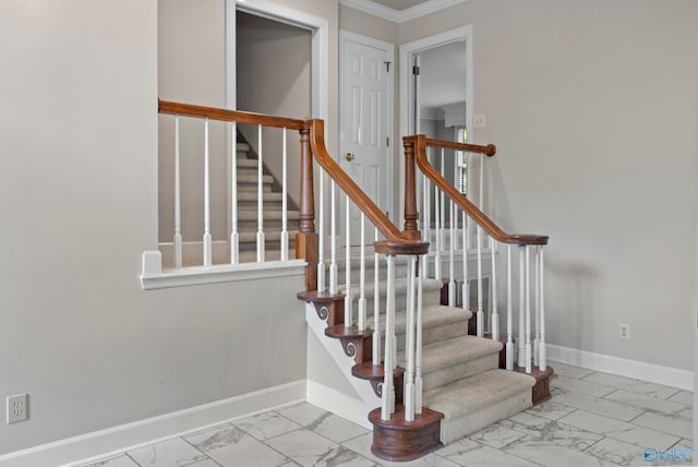 staircase with ornamental molding