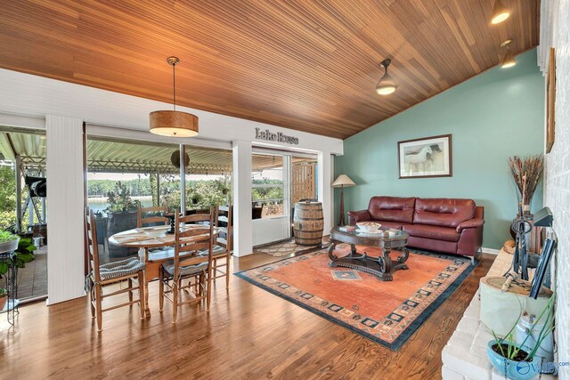 411 Darby Ave, Sheffield, AL 35660 - living room with lofted ceiling, wood finished floors, and wood ceiling