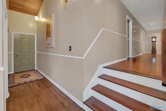 411 Darby Ave, Sheffield, AL 35660 - staircase featuring visible vents and wood finished floors