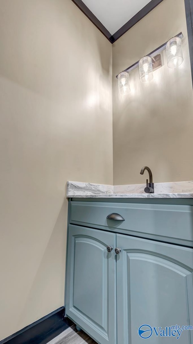 bathroom featuring crown molding and hardwood / wood-style flooring