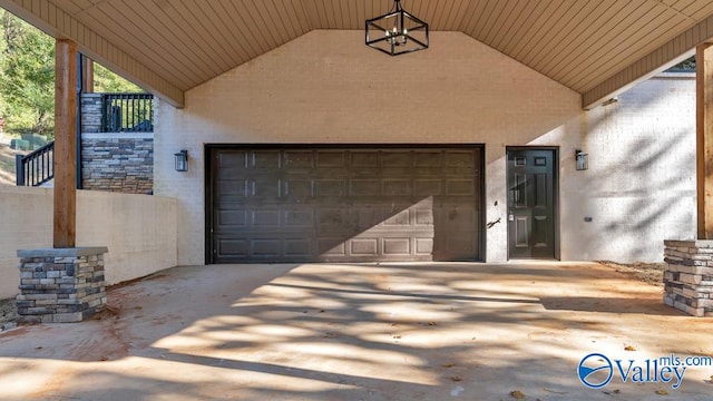 garage featuring wooden ceiling