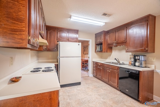 142 Raspberry Way, Madison, AL 35757 - kitchen featuring freestanding refrigerator, dishwasher, under cabinet range hood, light countertops, and a textured ceiling
