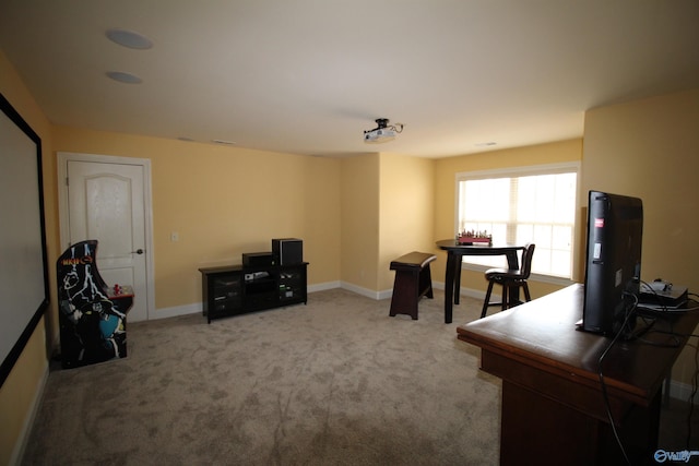 view of carpeted home office