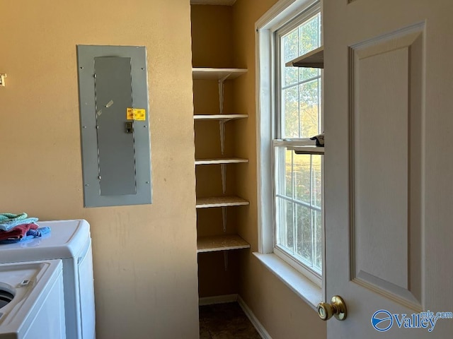 laundry area featuring electric panel and separate washer and dryer