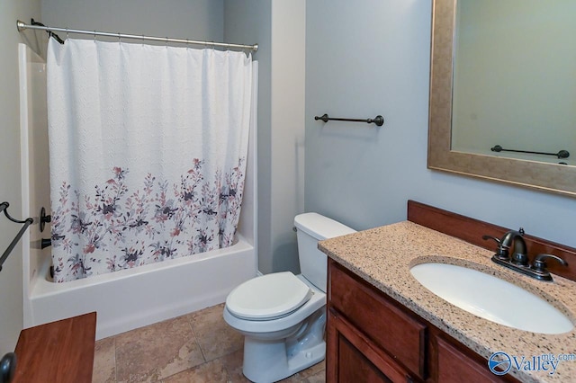 full bathroom with vanity, toilet, and shower / bath combo