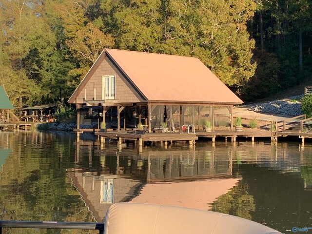 view of dock featuring a water view