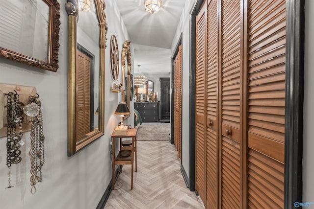 hall featuring light parquet floors