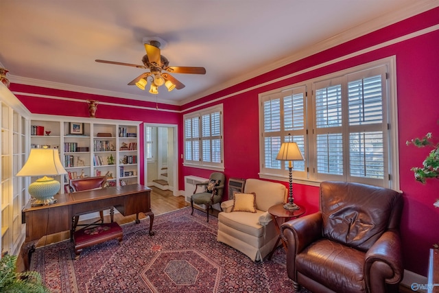 260 Bexar Ave W, Hamilton, AL 35570 - home office featuring a ceiling fan, crown molding, a healthy amount of sunlight, and wood finished floors